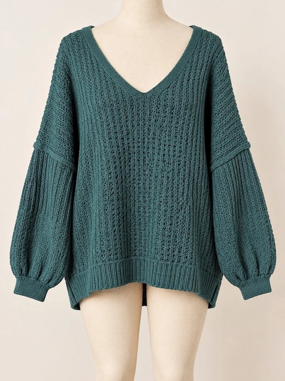 Maurices 3X Wayfarer Chenille Teal V Neck Blouson Sleeve Sweater Plus Size